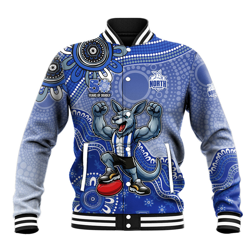 Personalized Kangaroos Football Mascot Baseball Jacket Aboriginal Dot Art Style Vibrant Indigenous Pattern Design