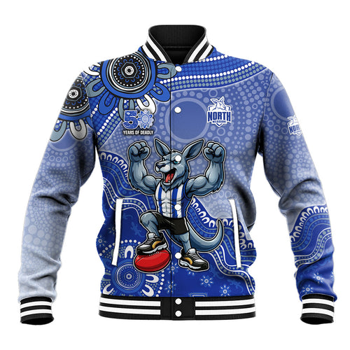 Personalized Kangaroos Football Mascot Baseball Jacket Aboriginal Dot Art Style Vibrant Indigenous Pattern Design