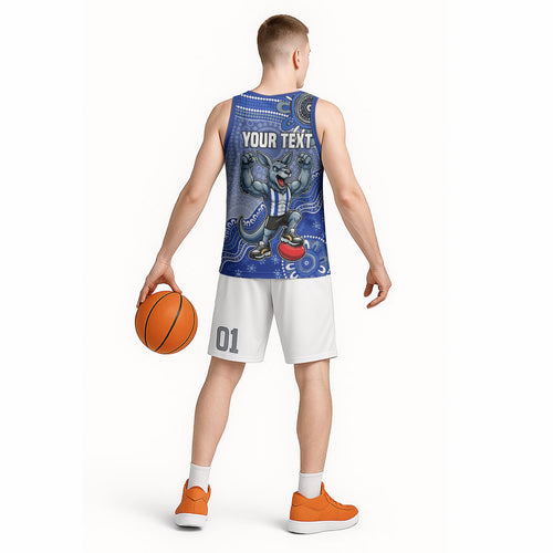 Personalized Kangaroos Football Mascot Basketball Jersey Aboriginal Dot Art Style Vibrant Indigenous Pattern Design