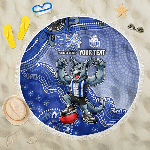 Personalized Kangaroos Football Mascot Beach Blanket Aboriginal Dot Art Style Vibrant Indigenous Pattern Design