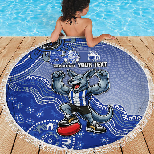 Personalized Kangaroos Football Mascot Beach Blanket Aboriginal Dot Art Style Vibrant Indigenous Pattern Design