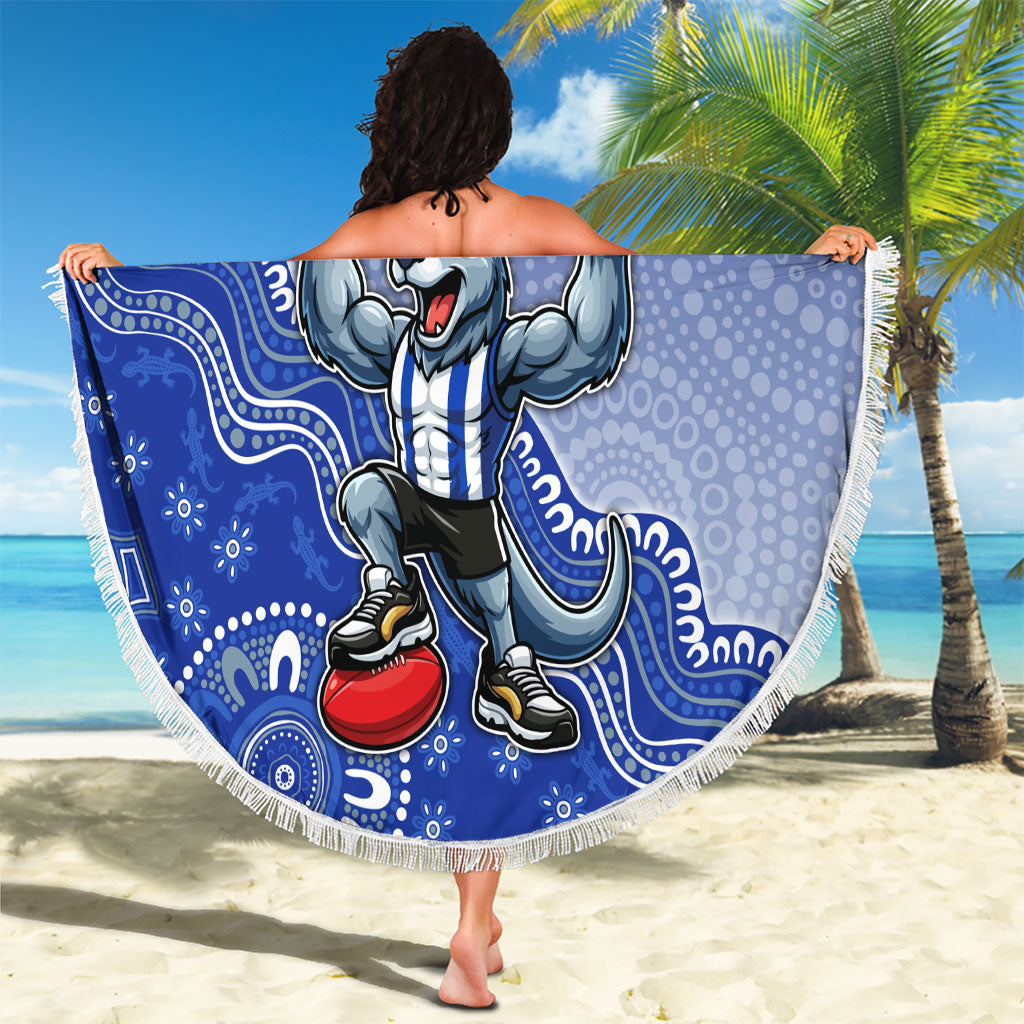 Personalized Kangaroos Football Mascot Beach Blanket Aboriginal Dot Art Style Vibrant Indigenous Pattern Design
