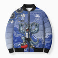 Personalized Kangaroos Football Mascot Bomber Puffer Jacket Aboriginal Dot Art Style Vibrant Indigenous Pattern Design