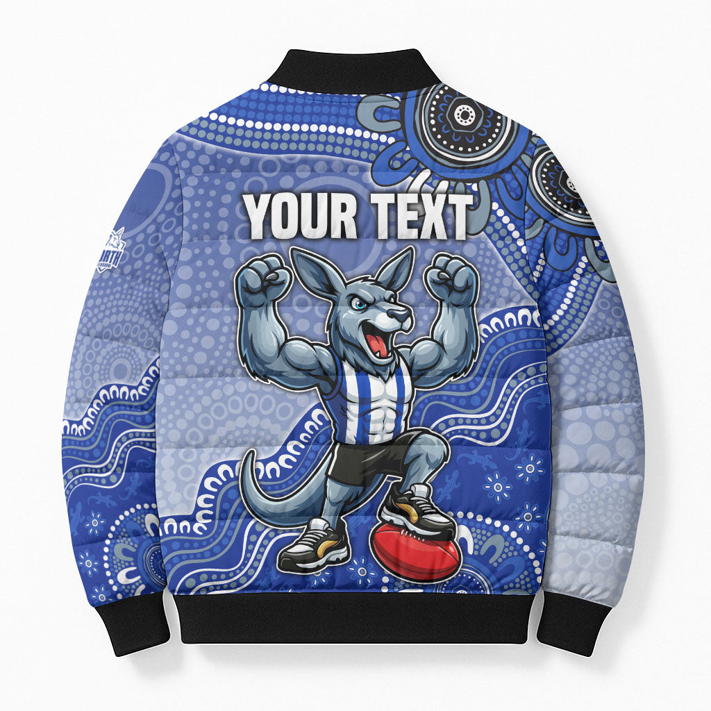 Personalized Kangaroos Football Mascot Bomber Puffer Jacket Aboriginal Dot Art Style Vibrant Indigenous Pattern Design