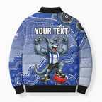 Personalized Kangaroos Football Mascot Bomber Puffer Jacket Aboriginal Dot Art Style Vibrant Indigenous Pattern Design