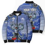 Personalized Kangaroos Football Mascot Bomber Puffer Jacket Aboriginal Dot Art Style Vibrant Indigenous Pattern Design