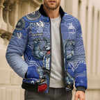 Personalized Kangaroos Football Mascot Bomber Puffer Jacket Aboriginal Dot Art Style Vibrant Indigenous Pattern Design