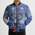 Personalized Kangaroos Football Mascot Bomber Puffer Jacket Aboriginal Dot Art Style Vibrant Indigenous Pattern Design