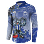 Personalized Kangaroos Football Mascot Button Sweatshirt Aboriginal Dot Art Style Vibrant Indigenous Pattern Design