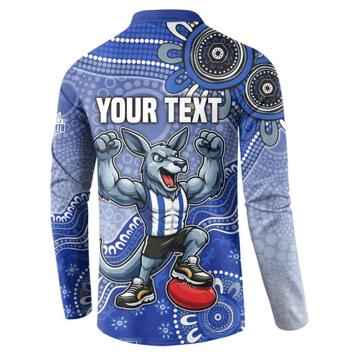 Personalized Kangaroos Football Mascot Button Sweatshirt Aboriginal Dot Art Style Vibrant Indigenous Pattern Design