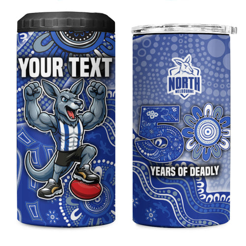 Personalized Kangaroos Football Mascot 4 in 1 Can Cooler Tumbler Aboriginal Dot Art Style Vibrant Indigenous Pattern Design