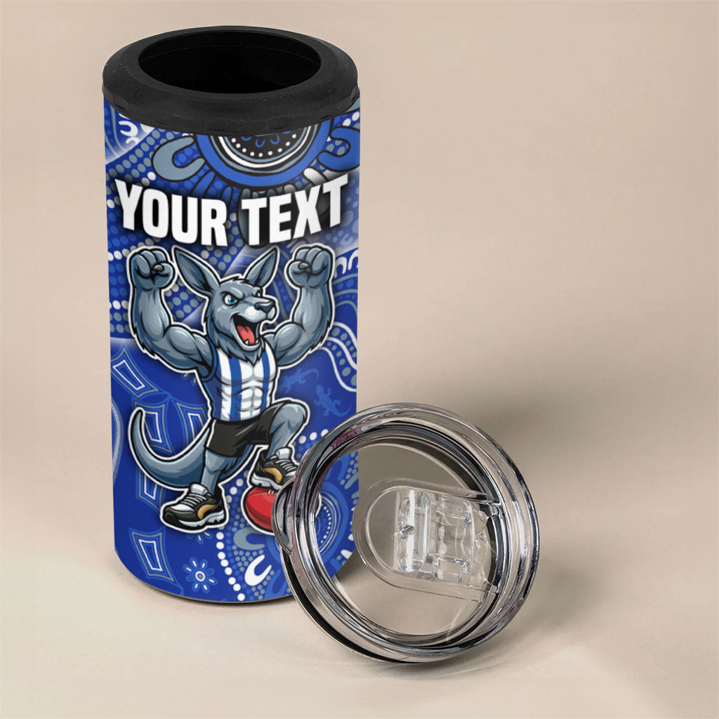 Personalized Kangaroos Football Mascot 4 in 1 Can Cooler Tumbler Aboriginal Dot Art Style Vibrant Indigenous Pattern Design