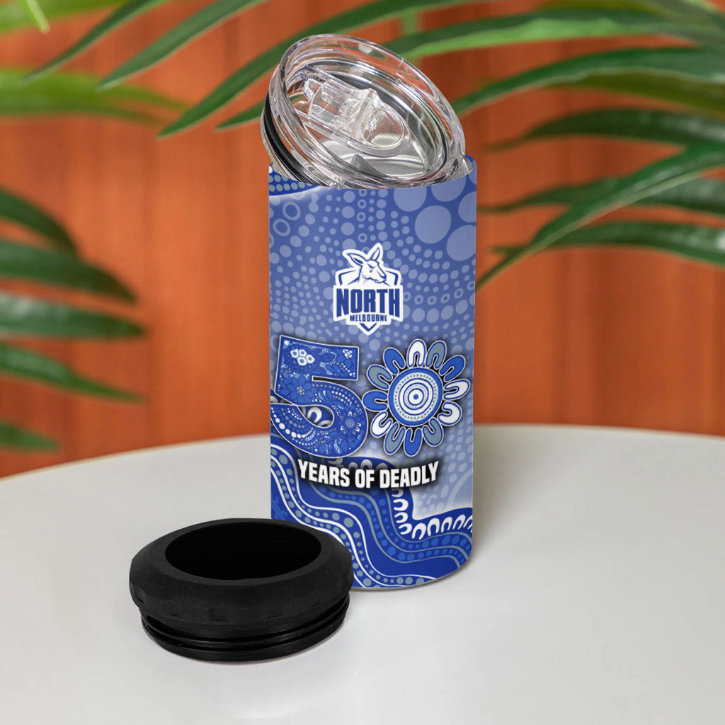 Personalized Kangaroos Football Mascot 4 in 1 Can Cooler Tumbler Aboriginal Dot Art Style Vibrant Indigenous Pattern Design