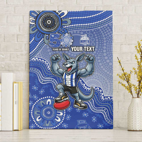 Personalized Kangaroos Football Mascot Canvas Wall Art Aboriginal Dot Art Style Vibrant Indigenous Pattern Design