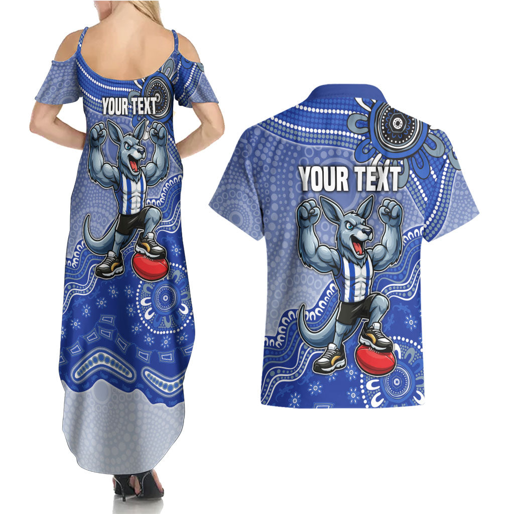 Personalized Kangaroos Football Mascot Couples Matching Summer Maxi Dress and Hawaiian Shirt Aboriginal Dot Art Style Vibrant Indigenous Pattern Design