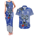 Personalized Kangaroos Football Mascot Couples Matching Tank Maxi Dress and Hawaiian Shirt Aboriginal Dot Art Style Vibrant Indigenous Pattern Design