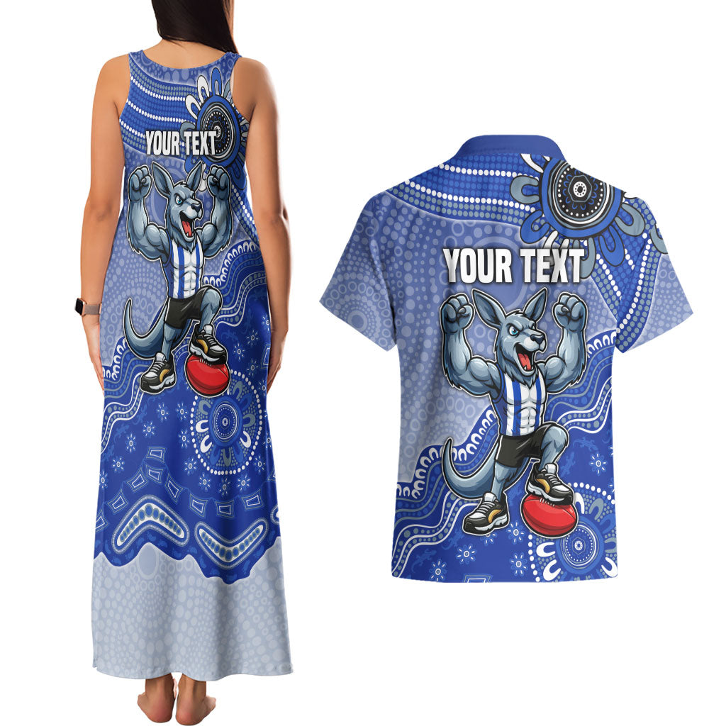 Personalized Kangaroos Football Mascot Couples Matching Tank Maxi Dress and Hawaiian Shirt Aboriginal Dot Art Style Vibrant Indigenous Pattern Design
