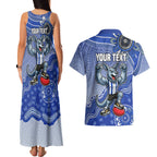 Personalized Kangaroos Football Mascot Couples Matching Tank Maxi Dress and Hawaiian Shirt Aboriginal Dot Art Style Vibrant Indigenous Pattern Design