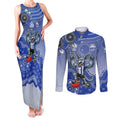Personalized Kangaroos Football Mascot Couples Matching Tank Maxi Dress and Long Sleeve Button Shirt Aboriginal Dot Art Style Vibrant Indigenous Pattern Design
