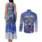 Personalized Kangaroos Football Mascot Couples Matching Tank Maxi Dress and Long Sleeve Button Shirt Aboriginal Dot Art Style Vibrant Indigenous Pattern Design