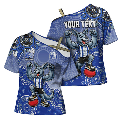 Personalized Kangaroos Football Mascot Cross Shoulder Shirt Aboriginal Dot Art Style Vibrant Indigenous Pattern Design