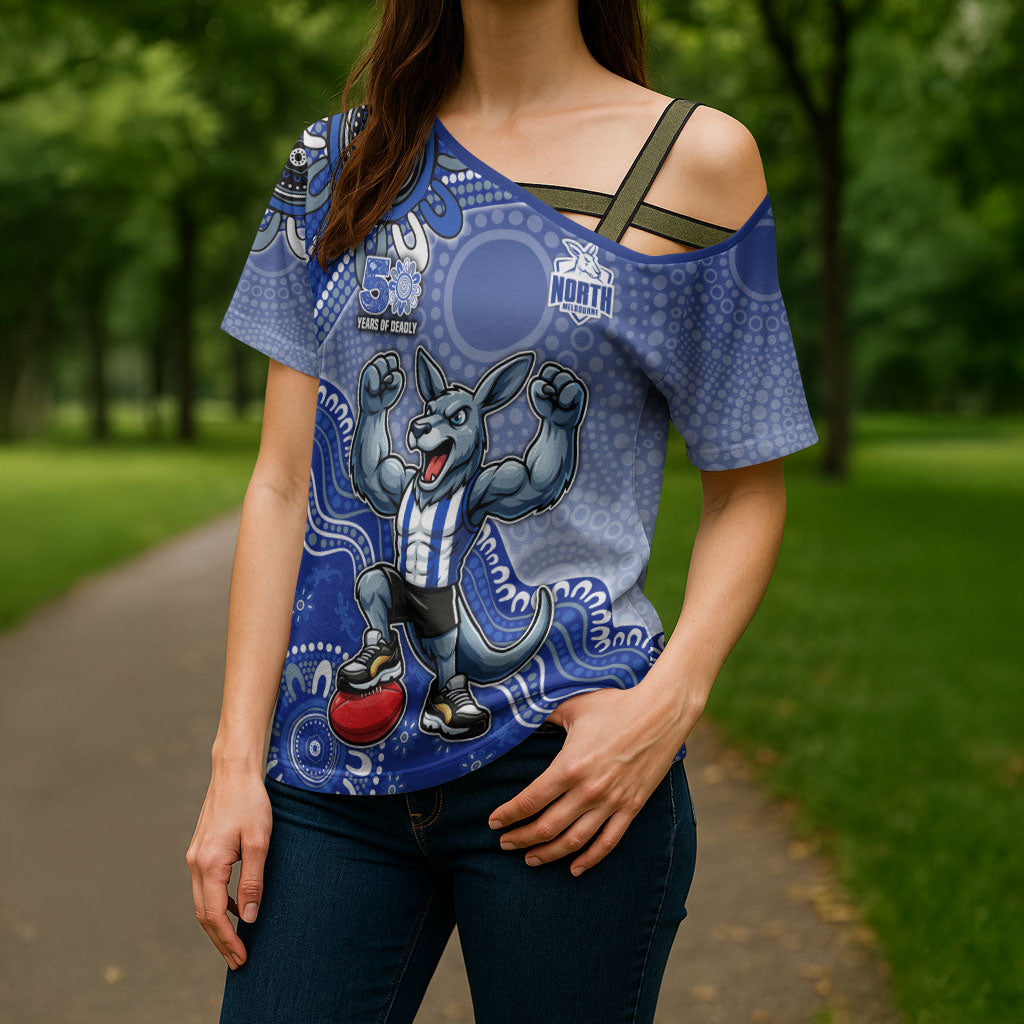 Personalized Kangaroos Football Mascot Cross Shoulder Shirt Aboriginal Dot Art Style Vibrant Indigenous Pattern Design