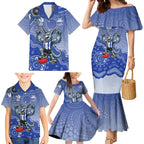 Personalized Kangaroos Football Mascot Family Matching Mermaid Dress and Hawaiian Shirt Aboriginal Dot Art Style Vibrant Indigenous Pattern Design