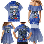 Personalized Kangaroos Football Mascot Family Matching Mermaid Dress and Hawaiian Shirt Aboriginal Dot Art Style Vibrant Indigenous Pattern Design
