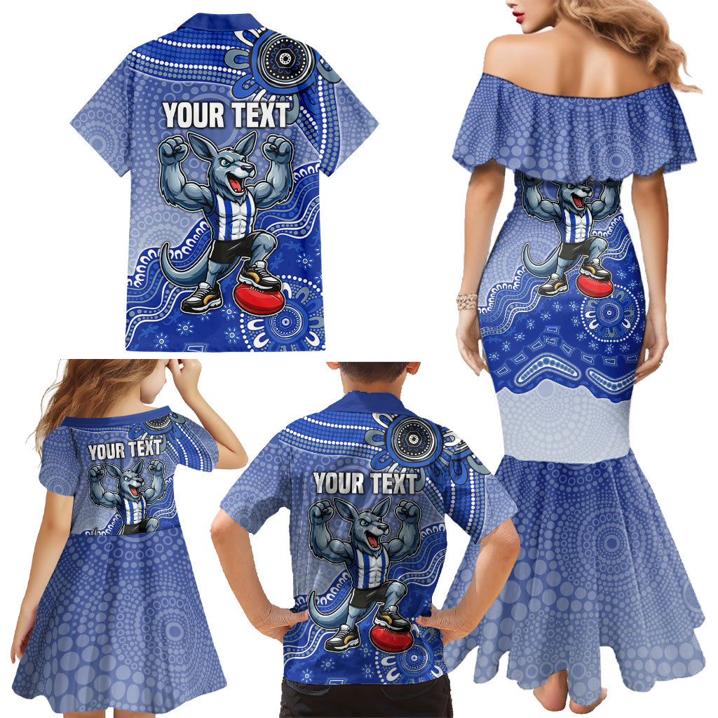 Personalized Kangaroos Football Mascot Family Matching Mermaid Dress and Hawaiian Shirt Aboriginal Dot Art Style Vibrant Indigenous Pattern Design