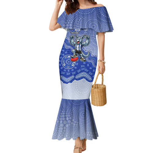 Personalized Kangaroos Football Mascot Family Matching Mermaid Dress and Hawaiian Shirt Aboriginal Dot Art Style Vibrant Indigenous Pattern Design