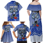 Personalized Kangaroos Football Mascot Family Matching Off Shoulder Maxi Dress and Hawaiian Shirt Aboriginal Dot Art Style Vibrant Indigenous Pattern Design