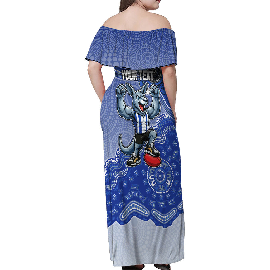 Personalized Kangaroos Football Mascot Family Matching Off Shoulder Maxi Dress and Hawaiian Shirt Aboriginal Dot Art Style Vibrant Indigenous Pattern Design
