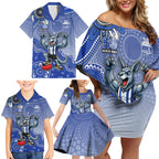 Personalized Kangaroos Football Mascot Family Matching Off Shoulder Short Dress and Hawaiian Shirt Aboriginal Dot Art Style Vibrant Indigenous Pattern Design