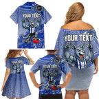 Personalized Kangaroos Football Mascot Family Matching Off Shoulder Short Dress and Hawaiian Shirt Aboriginal Dot Art Style Vibrant Indigenous Pattern Design