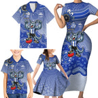Personalized Kangaroos Football Mascot Family Matching Short Sleeve Bodycon Dress and Hawaiian Shirt Aboriginal Dot Art Style Vibrant Indigenous Pattern Design
