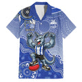 Personalized Kangaroos Football Mascot Family Matching Short Sleeve Bodycon Dress and Hawaiian Shirt Aboriginal Dot Art Style Vibrant Indigenous Pattern Design