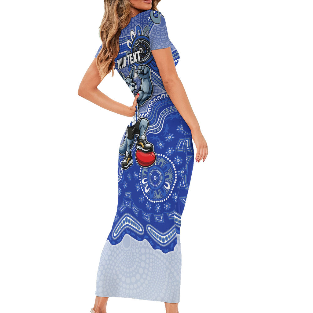 Personalized Kangaroos Football Mascot Family Matching Short Sleeve Bodycon Dress and Hawaiian Shirt Aboriginal Dot Art Style Vibrant Indigenous Pattern Design