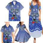 Personalized Kangaroos Football Mascot Family Matching Summer Maxi Dress and Hawaiian Shirt Aboriginal Dot Art Style Vibrant Indigenous Pattern Design