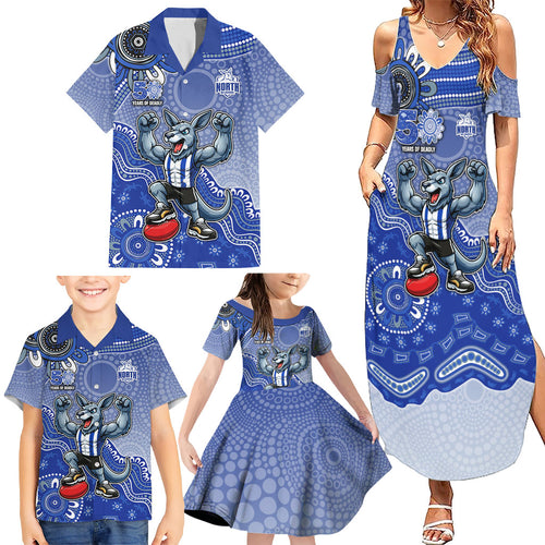 Personalized Kangaroos Football Mascot Family Matching Summer Maxi Dress and Hawaiian Shirt Aboriginal Dot Art Style Vibrant Indigenous Pattern Design