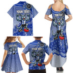 Personalized Kangaroos Football Mascot Family Matching Summer Maxi Dress and Hawaiian Shirt Aboriginal Dot Art Style Vibrant Indigenous Pattern Design