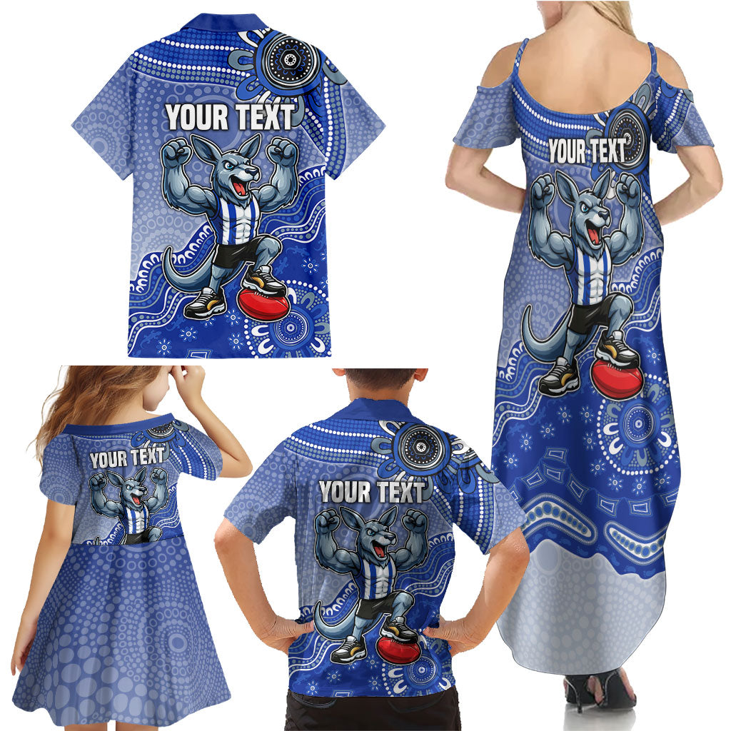 Personalized Kangaroos Football Mascot Family Matching Summer Maxi Dress and Hawaiian Shirt Aboriginal Dot Art Style Vibrant Indigenous Pattern Design