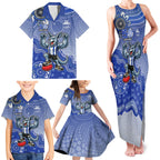 Personalized Kangaroos Football Mascot Family Matching Tank Maxi Dress and Hawaiian Shirt Aboriginal Dot Art Style Vibrant Indigenous Pattern Design