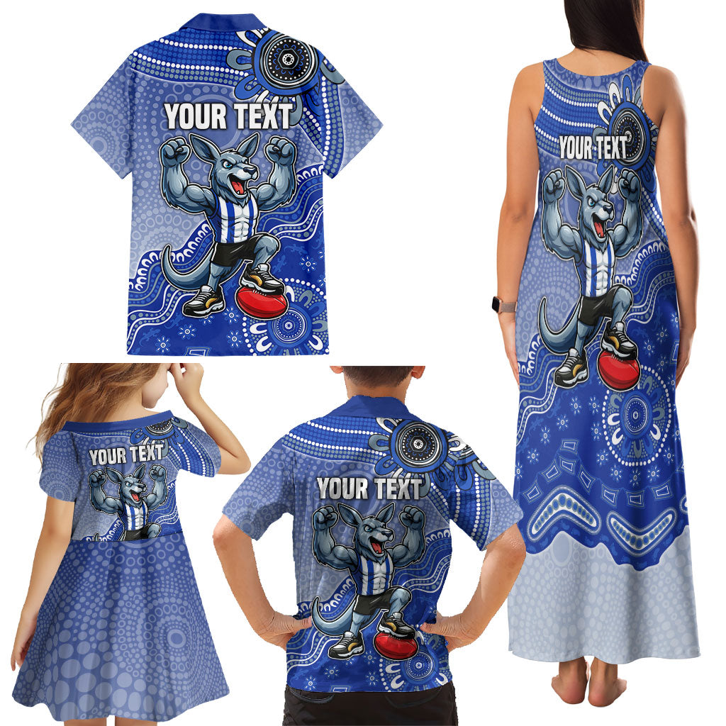 Personalized Kangaroos Football Mascot Family Matching Tank Maxi Dress and Hawaiian Shirt Aboriginal Dot Art Style Vibrant Indigenous Pattern Design