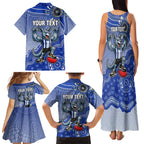 Personalized Kangaroos Football Mascot Family Matching Tank Maxi Dress and Hawaiian Shirt Aboriginal Dot Art Style Vibrant Indigenous Pattern Design