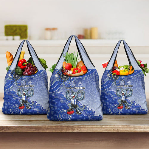 Personalized Kangaroos Football Mascot Grocery Bag Aboriginal Dot Art Style Vibrant Indigenous Pattern Design