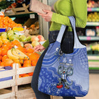 Personalized Kangaroos Football Mascot Grocery Bag Aboriginal Dot Art Style Vibrant Indigenous Pattern Design