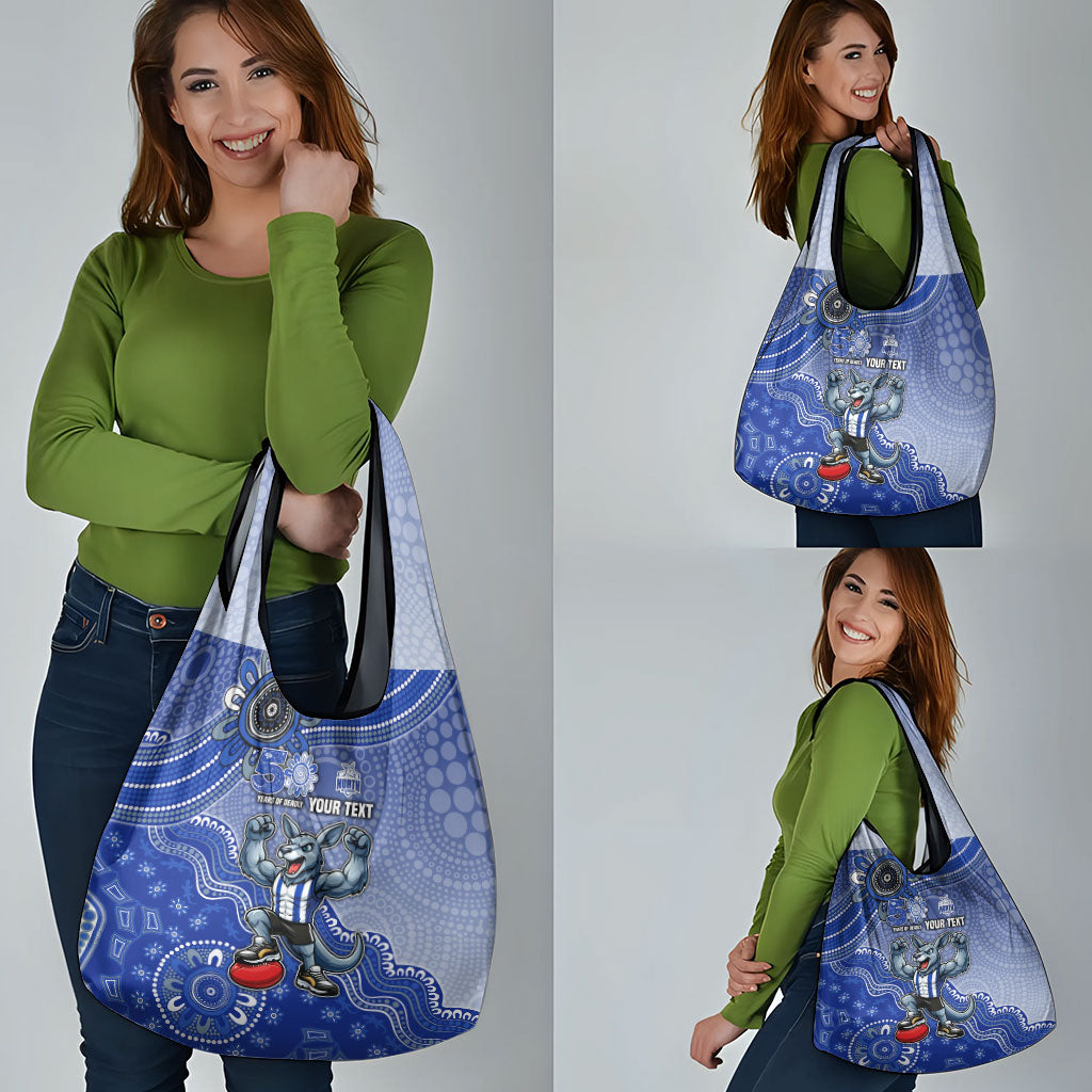 Personalized Kangaroos Football Mascot Grocery Bag Aboriginal Dot Art Style Vibrant Indigenous Pattern Design