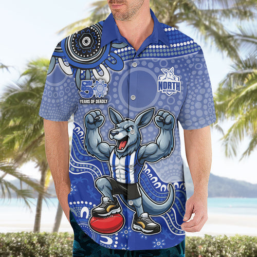 Personalized Kangaroos Football Mascot Hawaiian Shirt Aboriginal Dot Art Style Vibrant Indigenous Pattern Design
