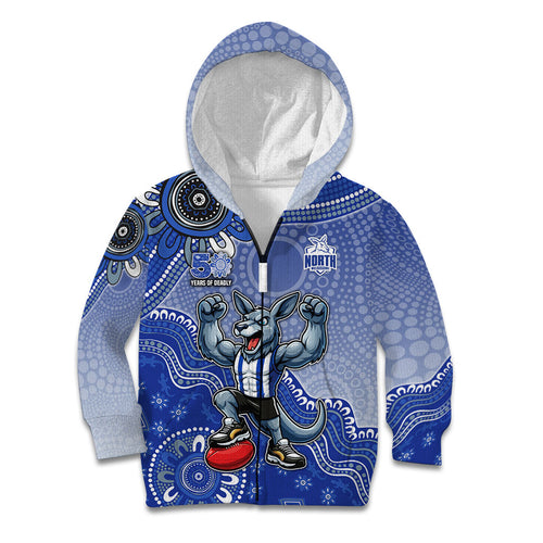 Personalized Kangaroos Football Mascot Kid Hoodie Aboriginal Dot Art Style Vibrant Indigenous Pattern Design