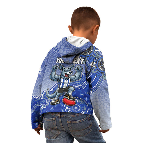 Personalized Kangaroos Football Mascot Kid Hoodie Aboriginal Dot Art Style Vibrant Indigenous Pattern Design